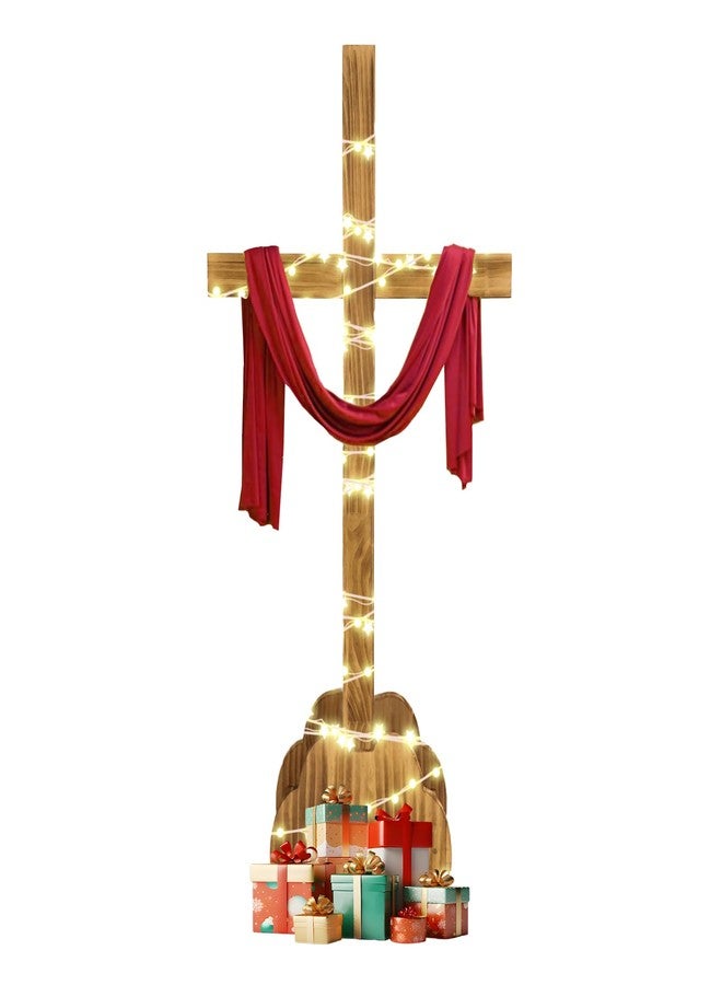 Kuabiz Large Wood Cross 21 Inch Christmas Wood Standing Cross Decoration Jesus Christ Catholic Crafted Supplies He Is Risen Outdoor Decor for Home Wedding Communion Churchr (Lighting Not Included) - Image 1